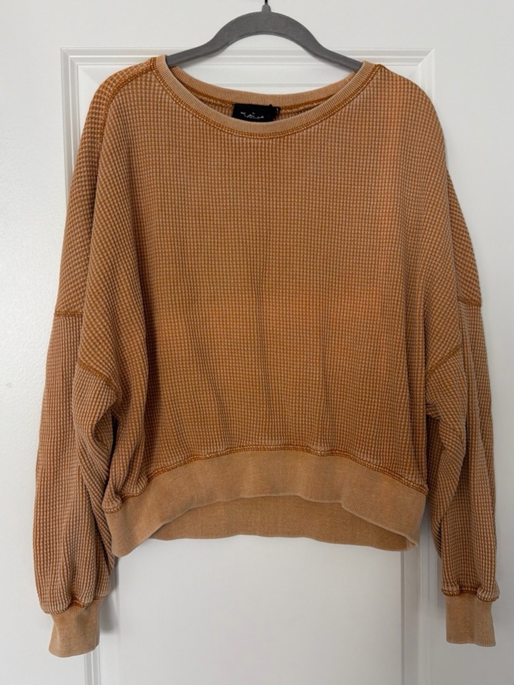Urban Outfitters Waffle-Knit Pullover Sweatshirt - Caramel